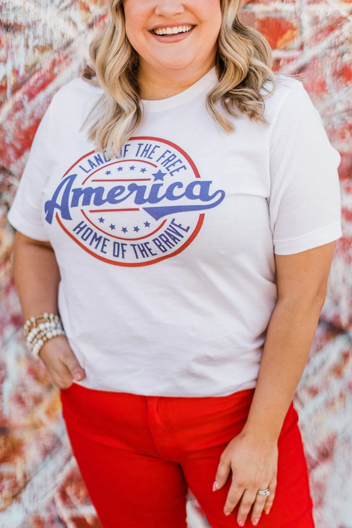 Land Of The Free Graphic Tee- White