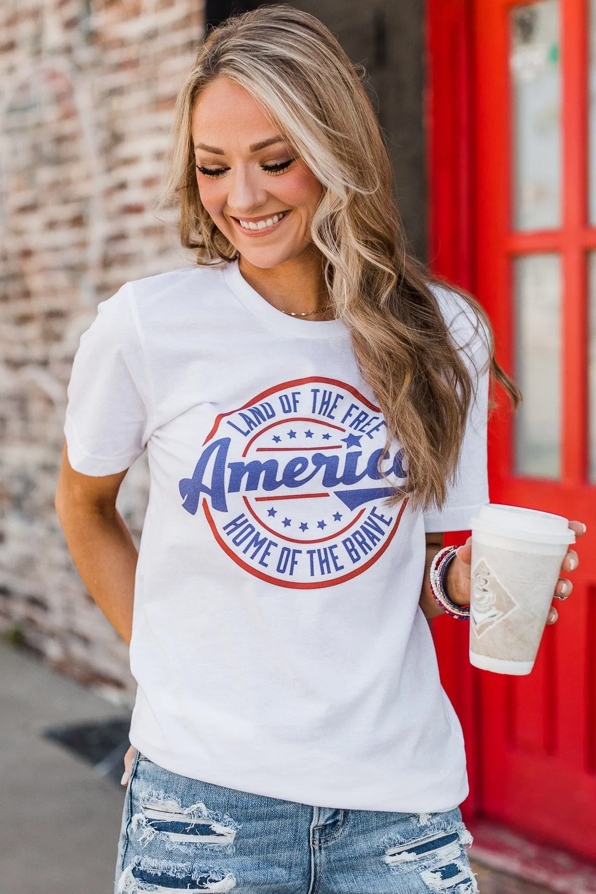 Land Of The Free Graphic Tee- White