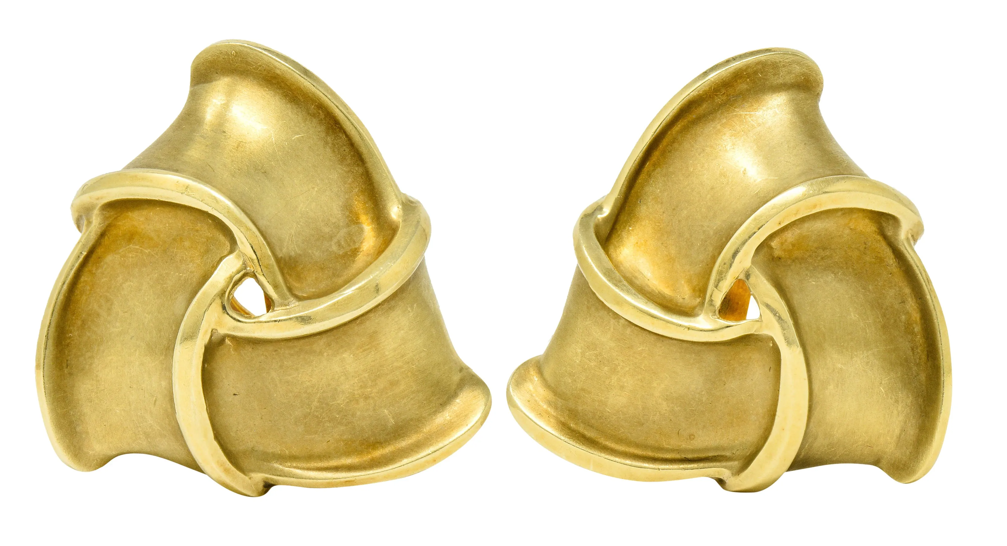 Large Vintage 14 Karat Gold Trefoil Knot Earrings Circa 1990s