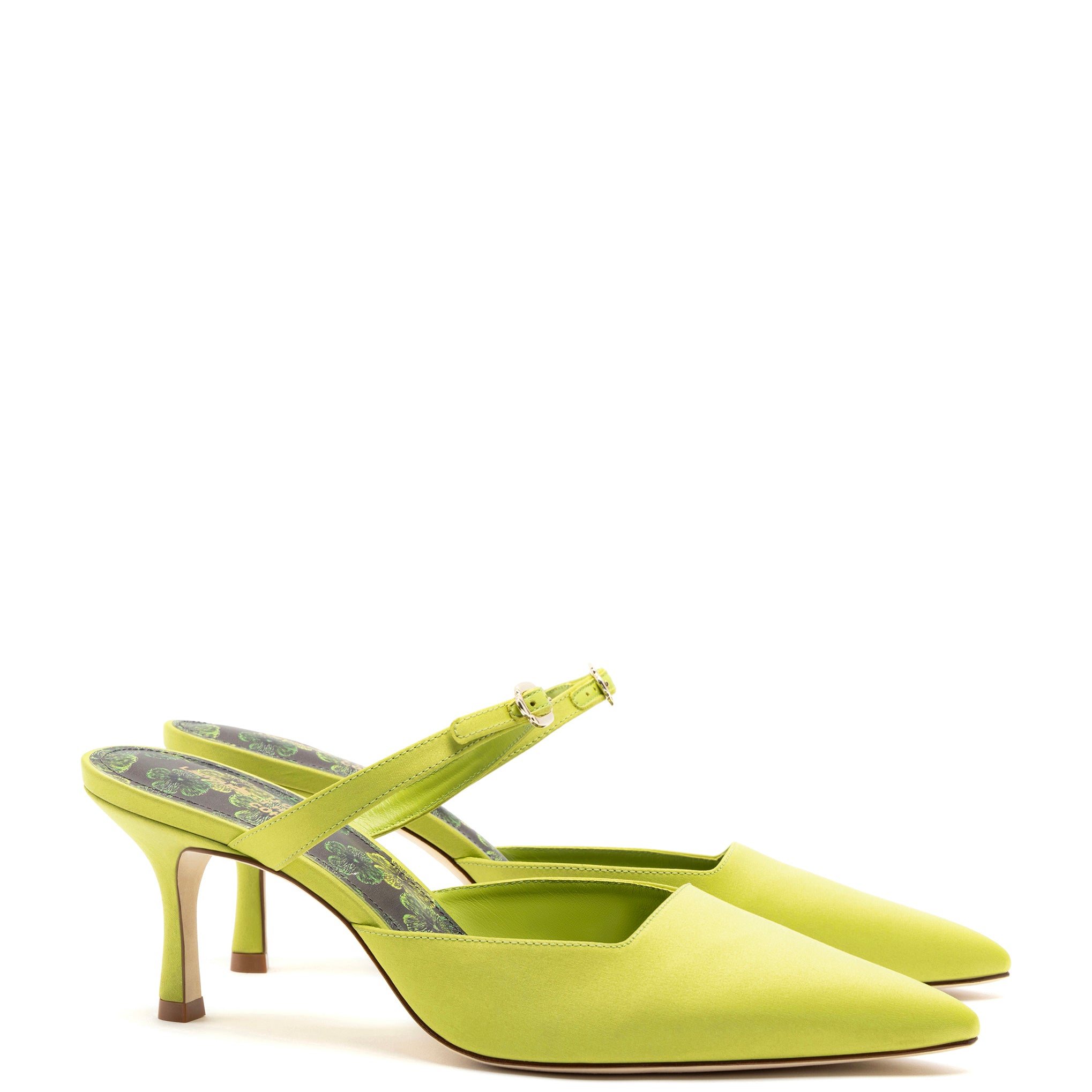 Larroudé for Jonathan Cohen: Strap Mule In Green Satin