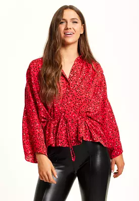 Liquorish Heart Print Shirt With Long Sleeves And Tie Waist