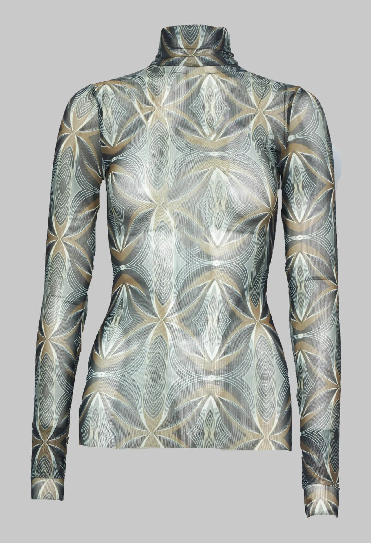 Long Sleeve Semi Sheer Top with Geometric Print