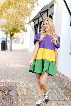 Mardi Gras Tiered Babydoll Dress