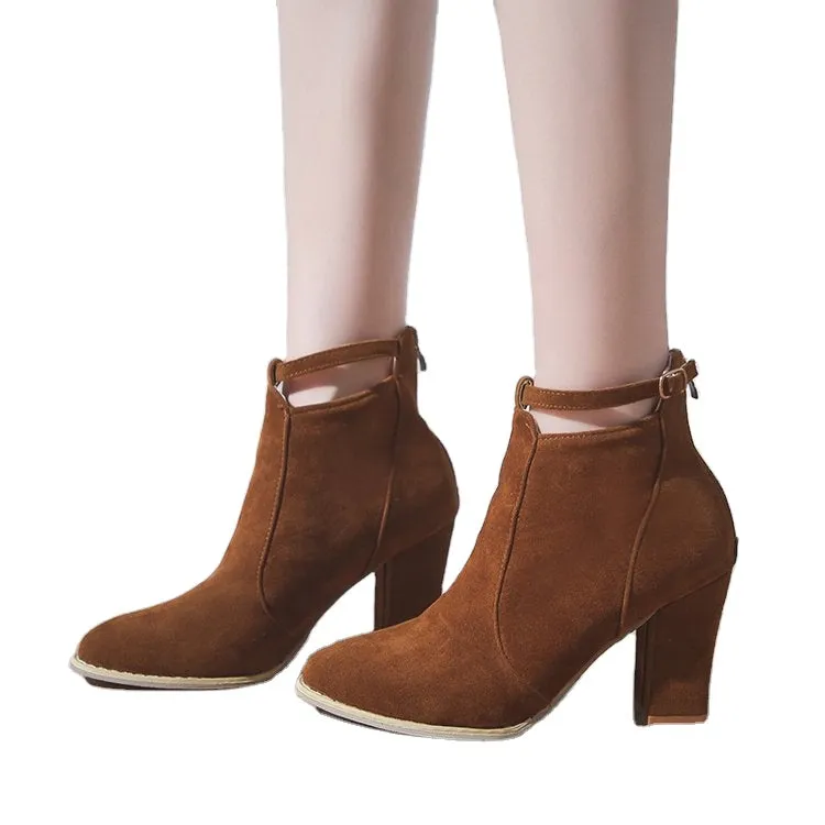 MBluxy short tube thick heel pointed toe suede  boots