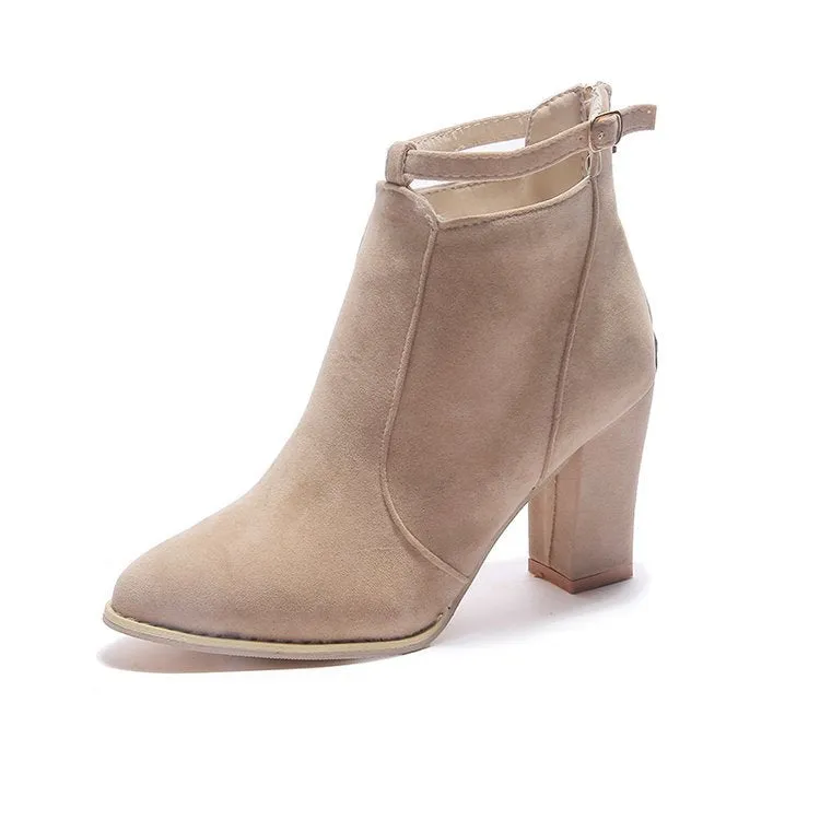 MBluxy short tube thick heel pointed toe suede  boots