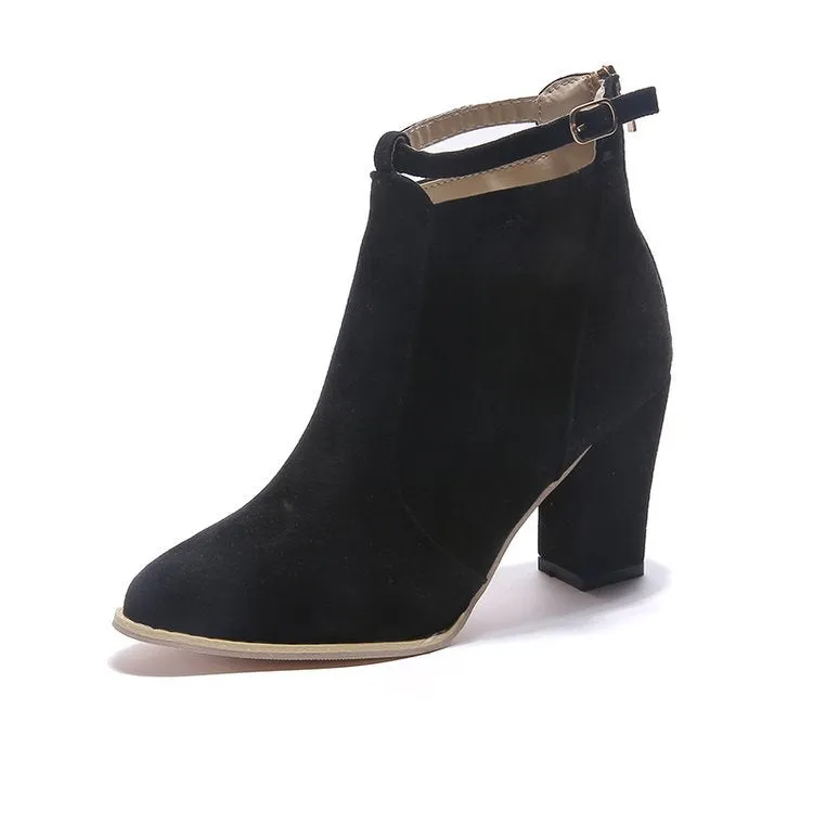 MBluxy short tube thick heel pointed toe suede  boots