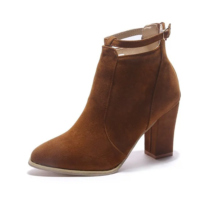 MBluxy short tube thick heel pointed toe suede  boots