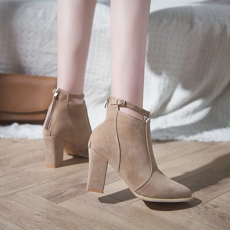 MBluxy short tube thick heel pointed toe suede  boots