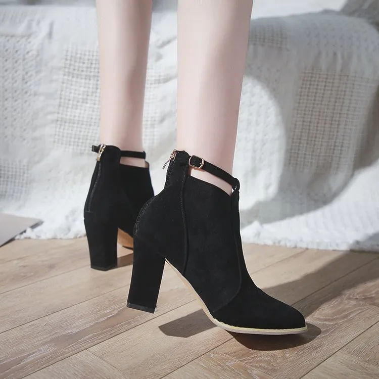 MBluxy short tube thick heel pointed toe suede  boots