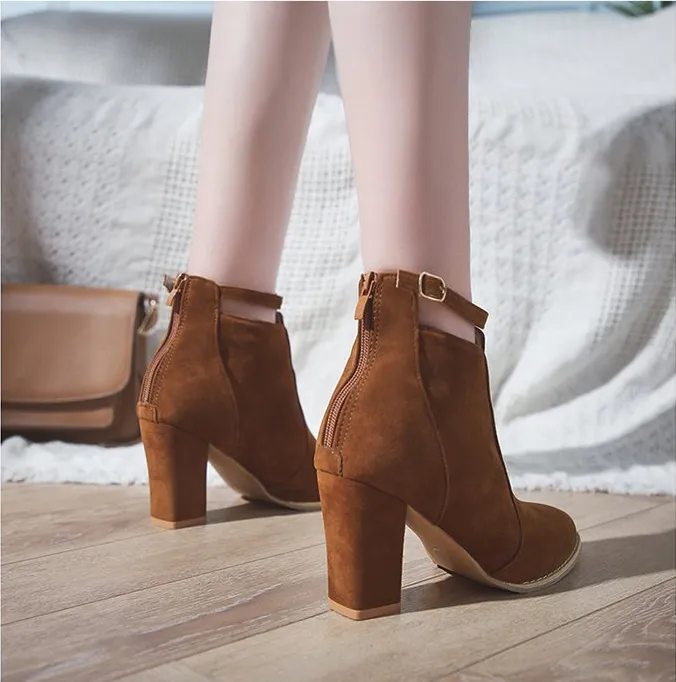 MBluxy short tube thick heel pointed toe suede  boots