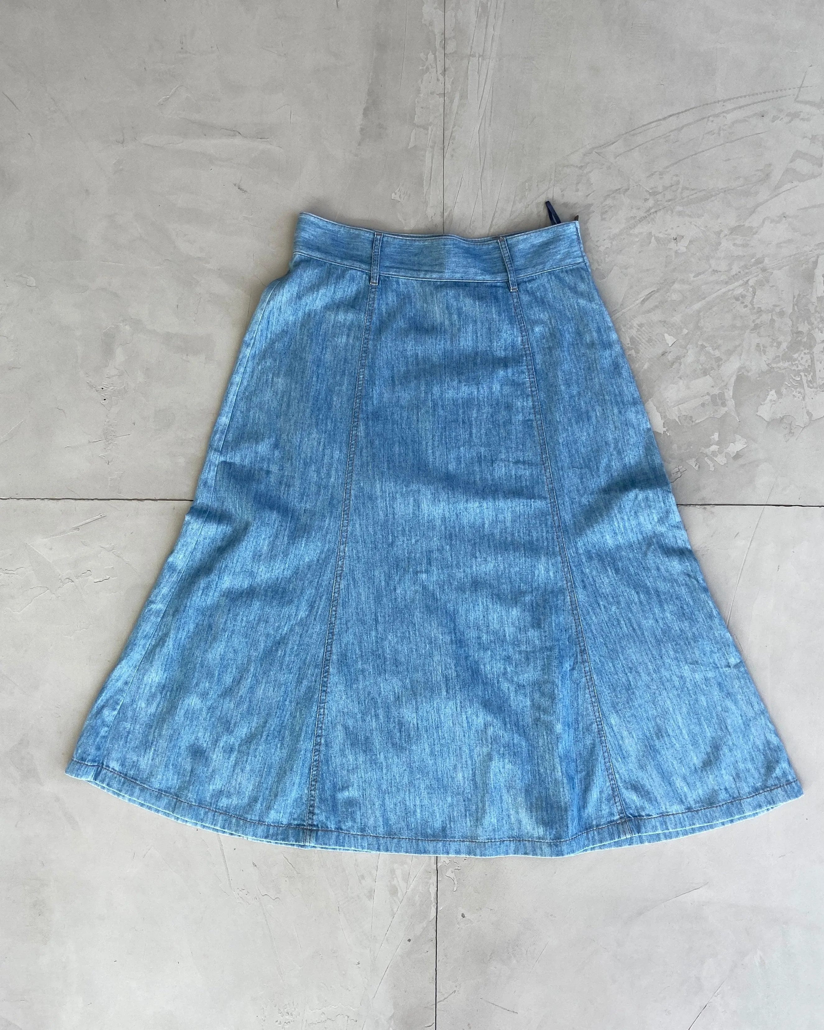 MIU MIU DENIM MAXI SKIRT & LACE UP TOP SET - M