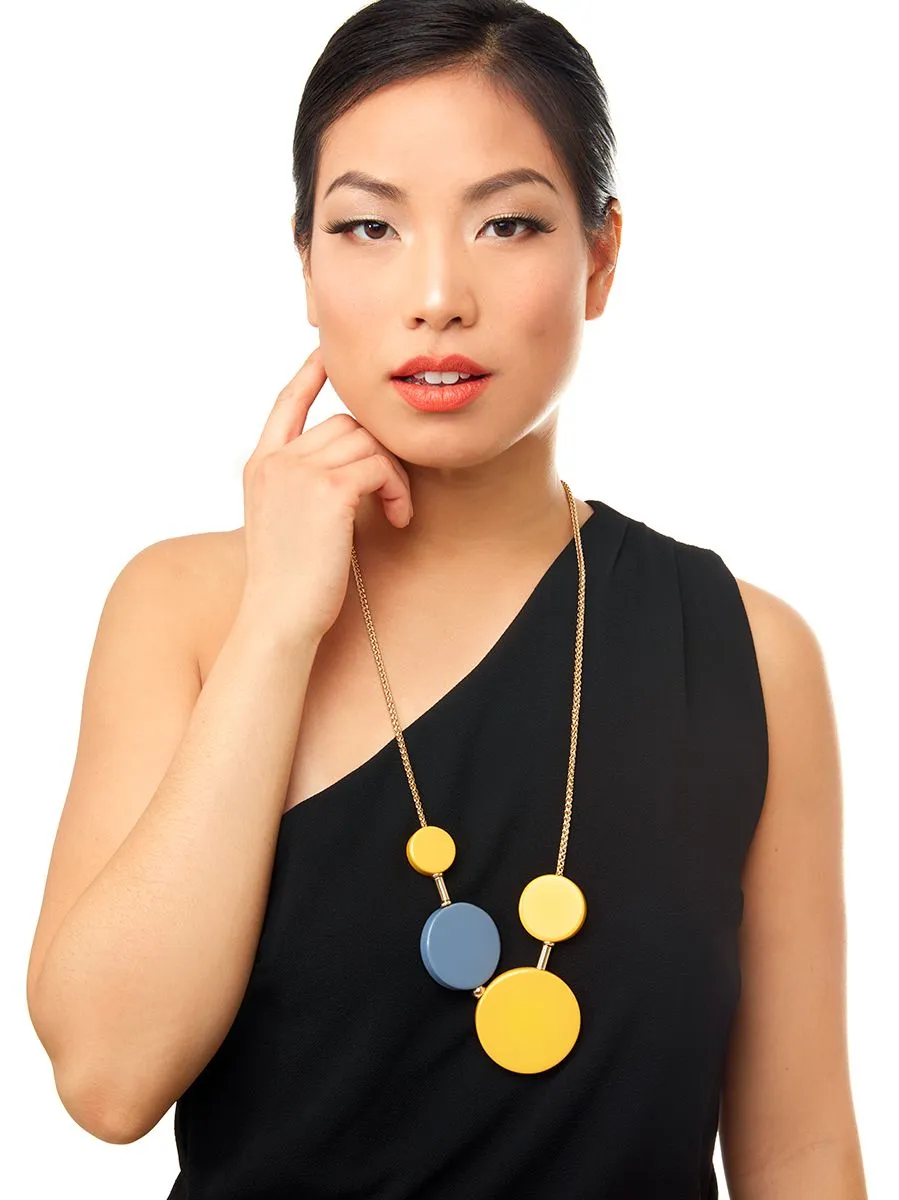 Modern Angles Long Dot Necklace with Yellow Accents