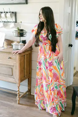 Multicolored Marble Maxi Dress