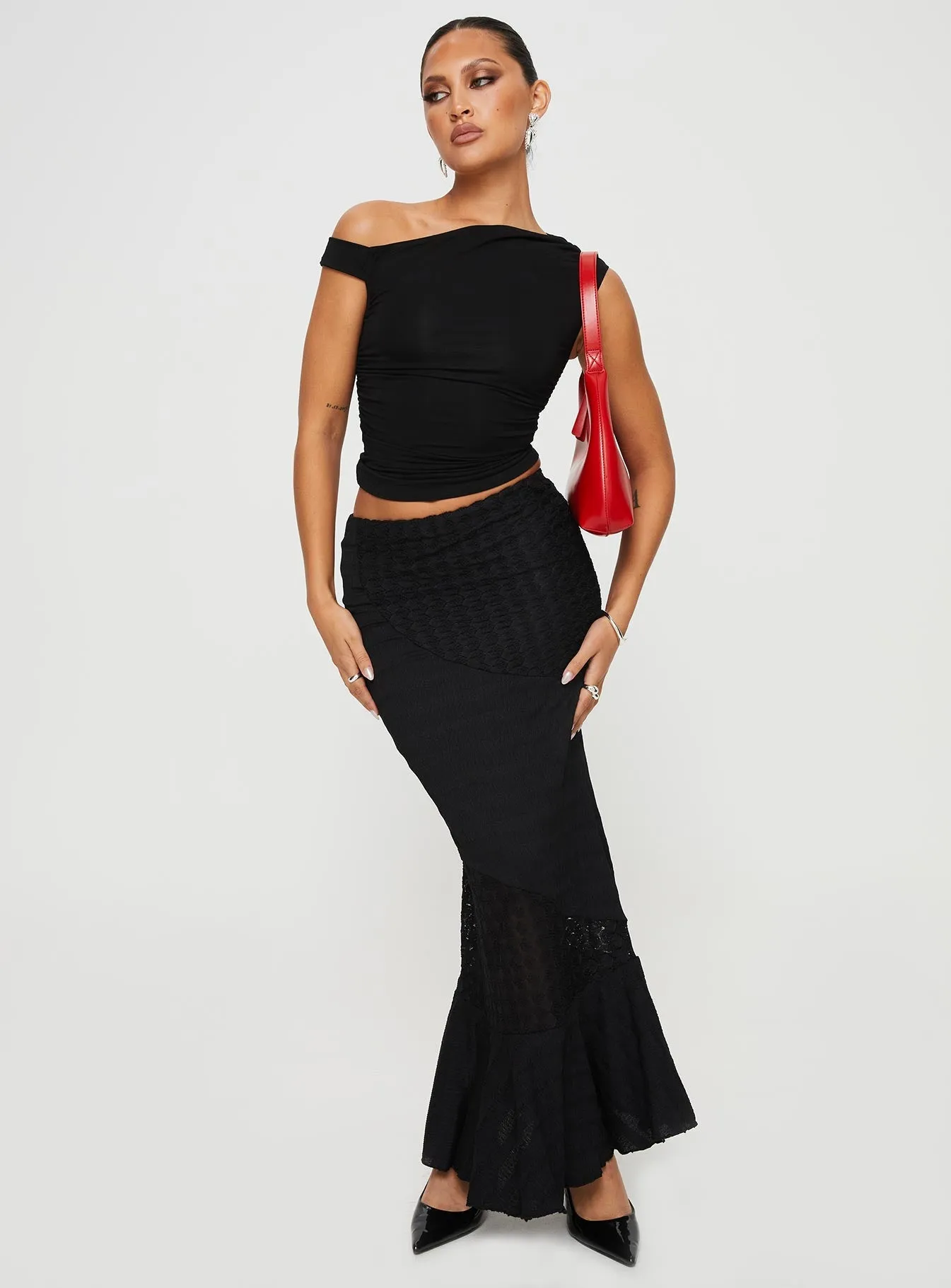 Natoma Lace Bias Cut Maxi Skirt Black