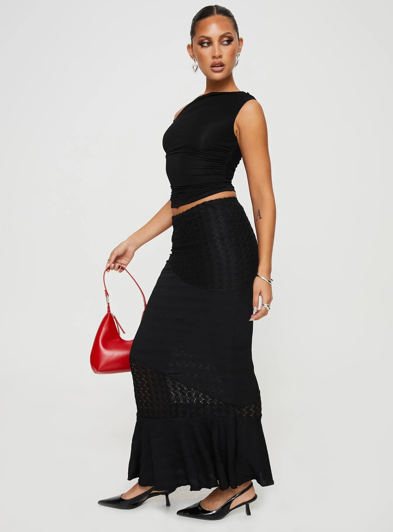 Natoma Lace Bias Cut Maxi Skirt Black