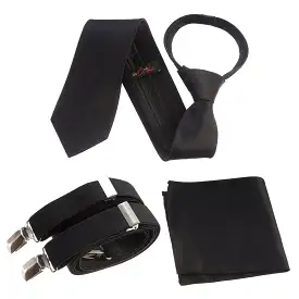 Neck Tie Pocket Square and Adjustable Stretch Suspender Set - RENTAL