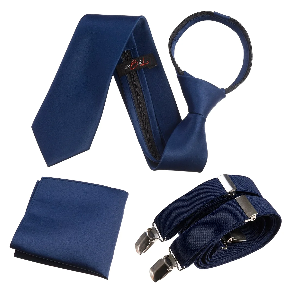 Neck Tie Pocket Square and Adjustable Stretch Suspender Set - RENTAL