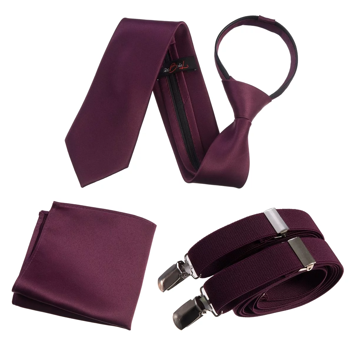 Neck Tie Pocket Square and Adjustable Stretch Suspender Set - RENTAL