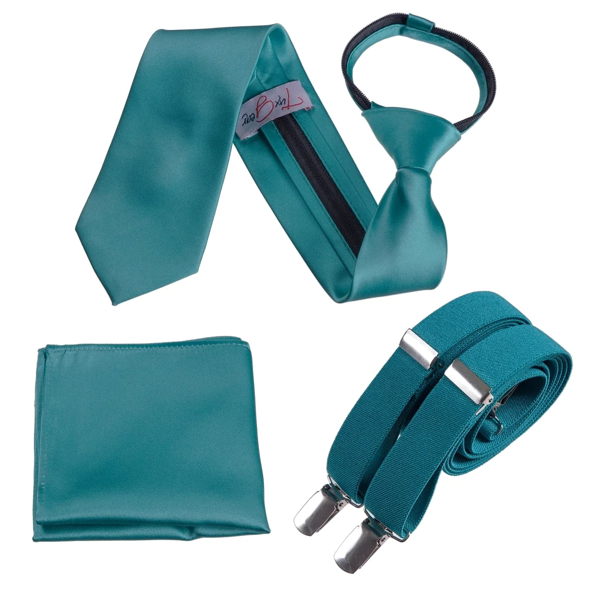 Neck Tie Pocket Square and Adjustable Stretch Suspender Set - RENTAL