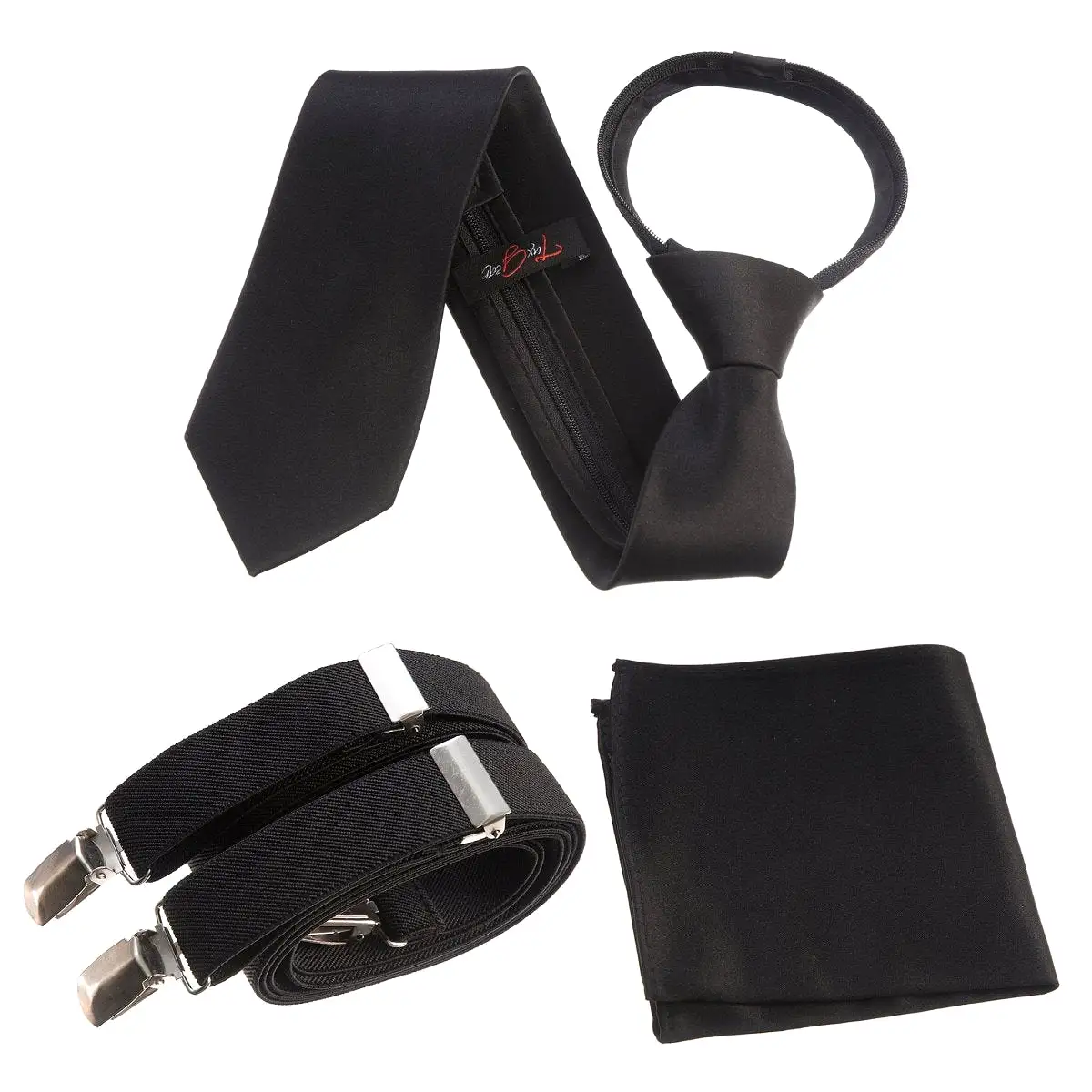 Neck Tie Pocket Square and Adjustable Stretch Suspender Set