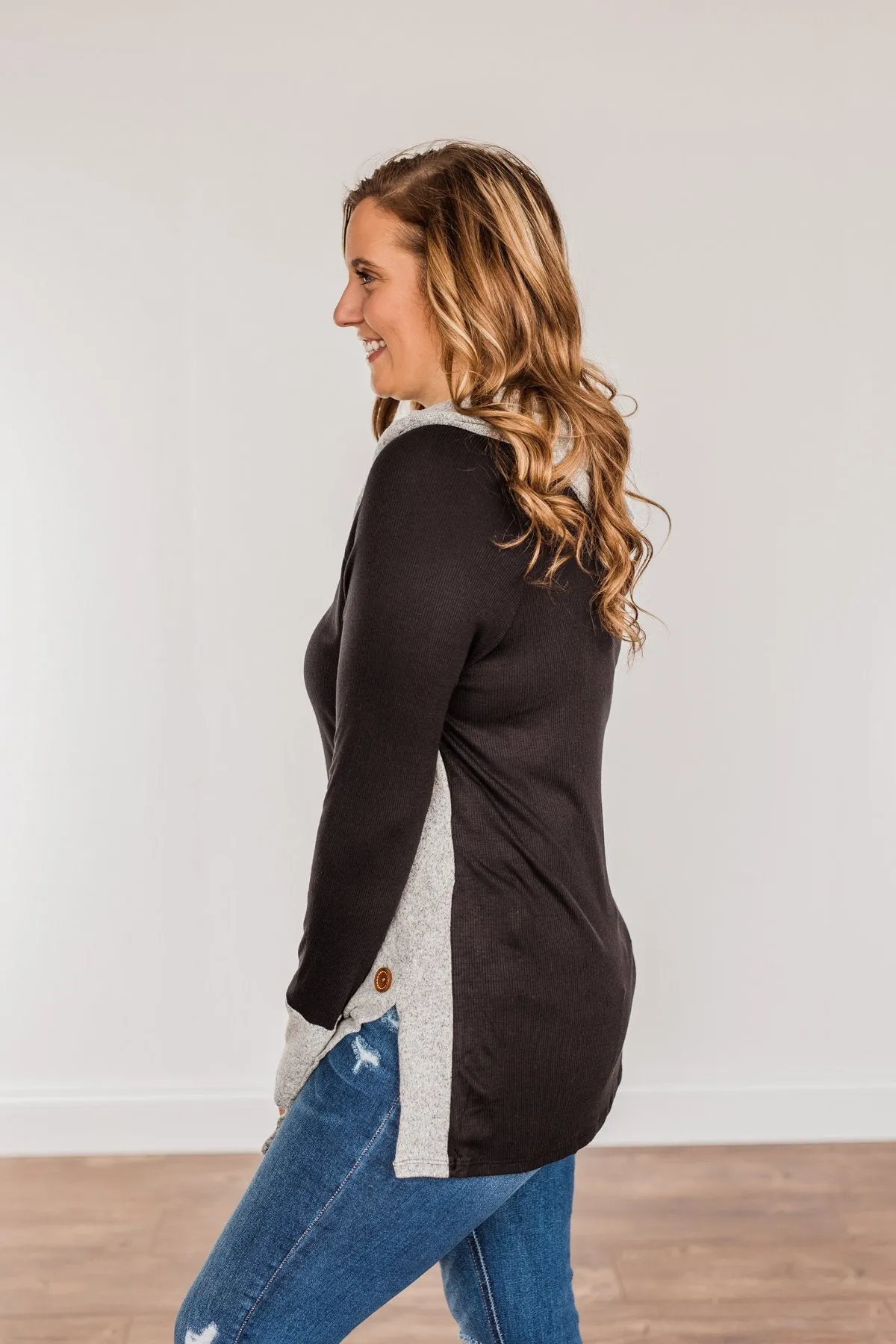 Nights With You Long Cowl Neck Top- Black