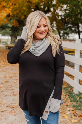 Nights With You Long Cowl Neck Top- Black