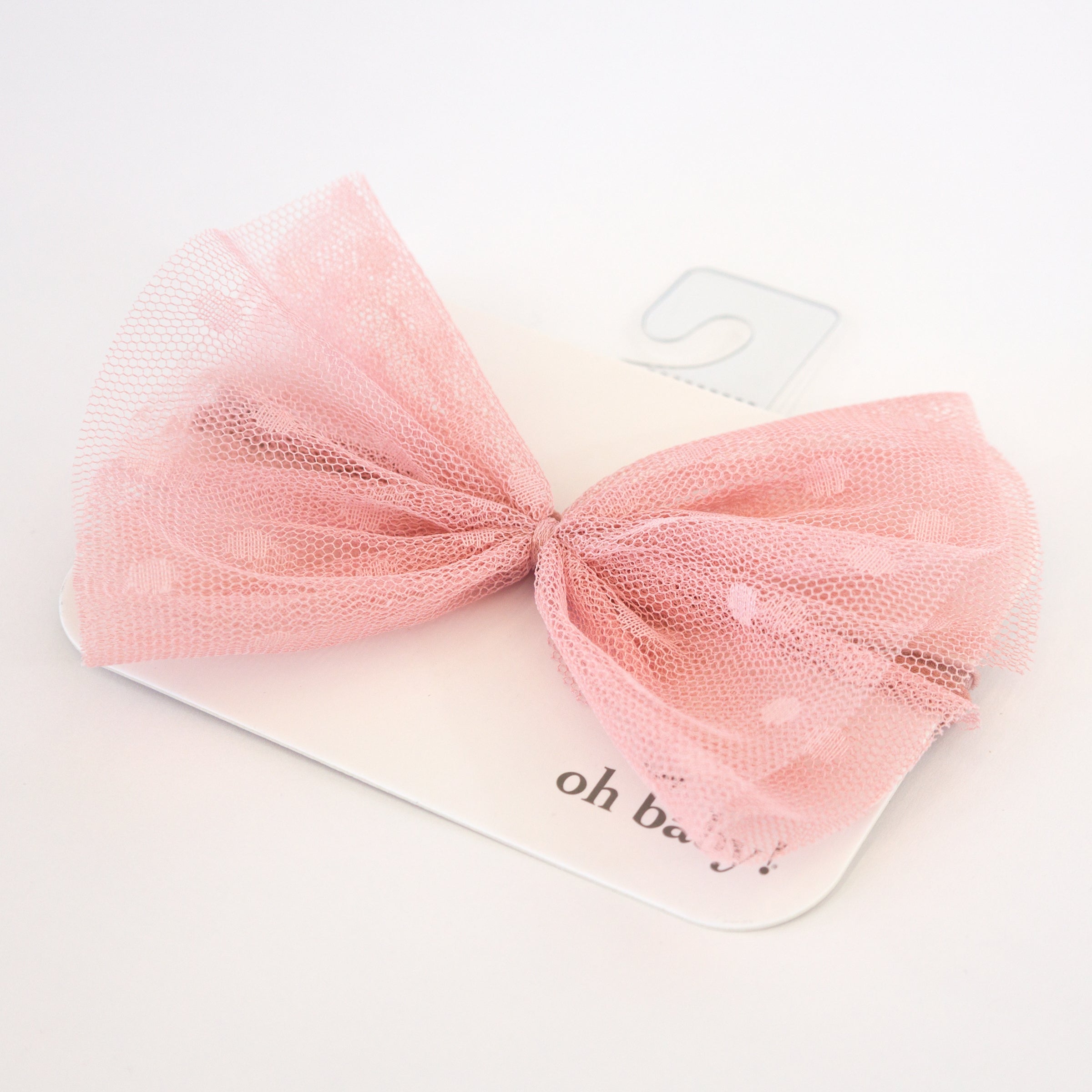 oh baby! Dotted Mesh Bow on Nylon Headband - Blush