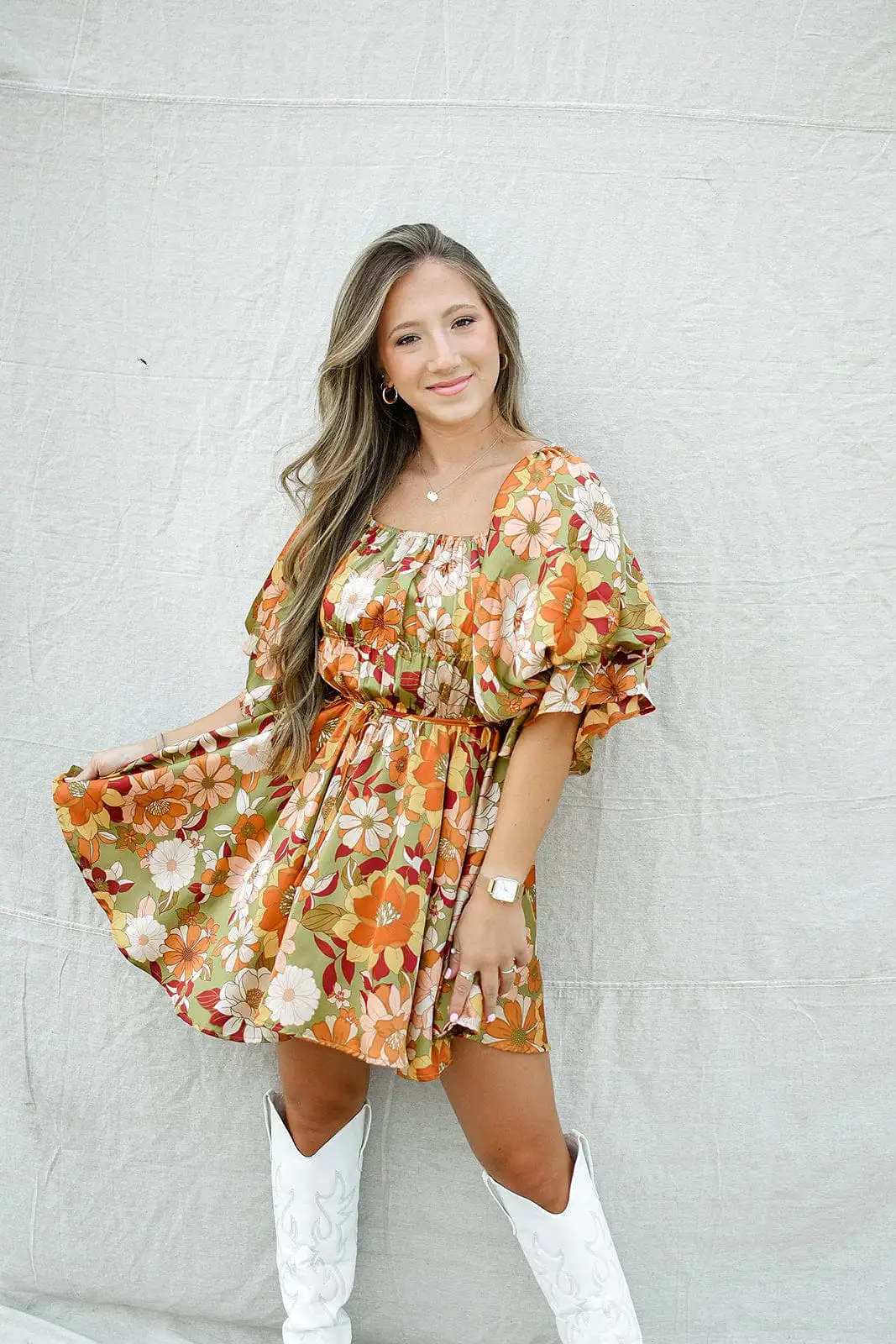 Olive Floral Babydoll Dress