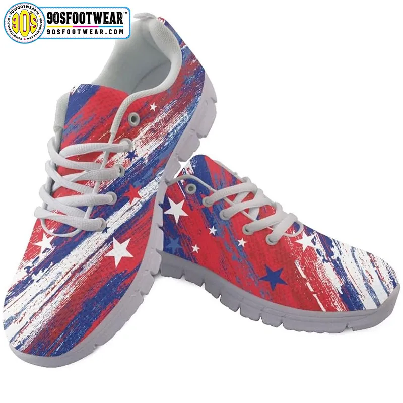 Paint Smear American Flag Fitness Sneakers – USA Flag Stars & Stripes Running Shoes for 4th of July