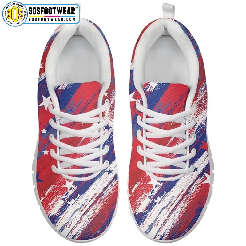 Paint Smear American Flag Fitness Sneakers – USA Flag Stars & Stripes Running Shoes for 4th of July