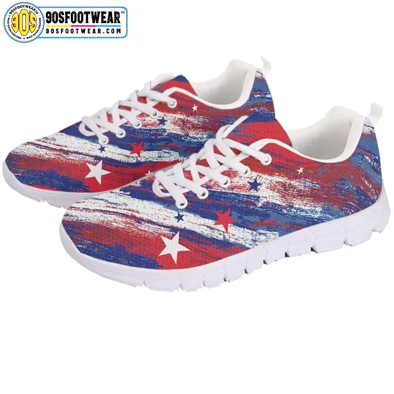 Paint Smear American Flag Fitness Sneakers – USA Flag Stars & Stripes Running Shoes for 4th of July