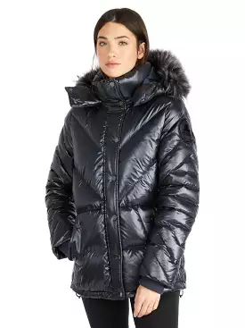 Pajar Womens Viktoria Quilted Puffer with Det Hood Fur Trim - BLACK