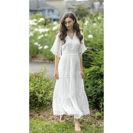 Papillon Lace Trim Short Sleeve Maxi Dress - PD 14648