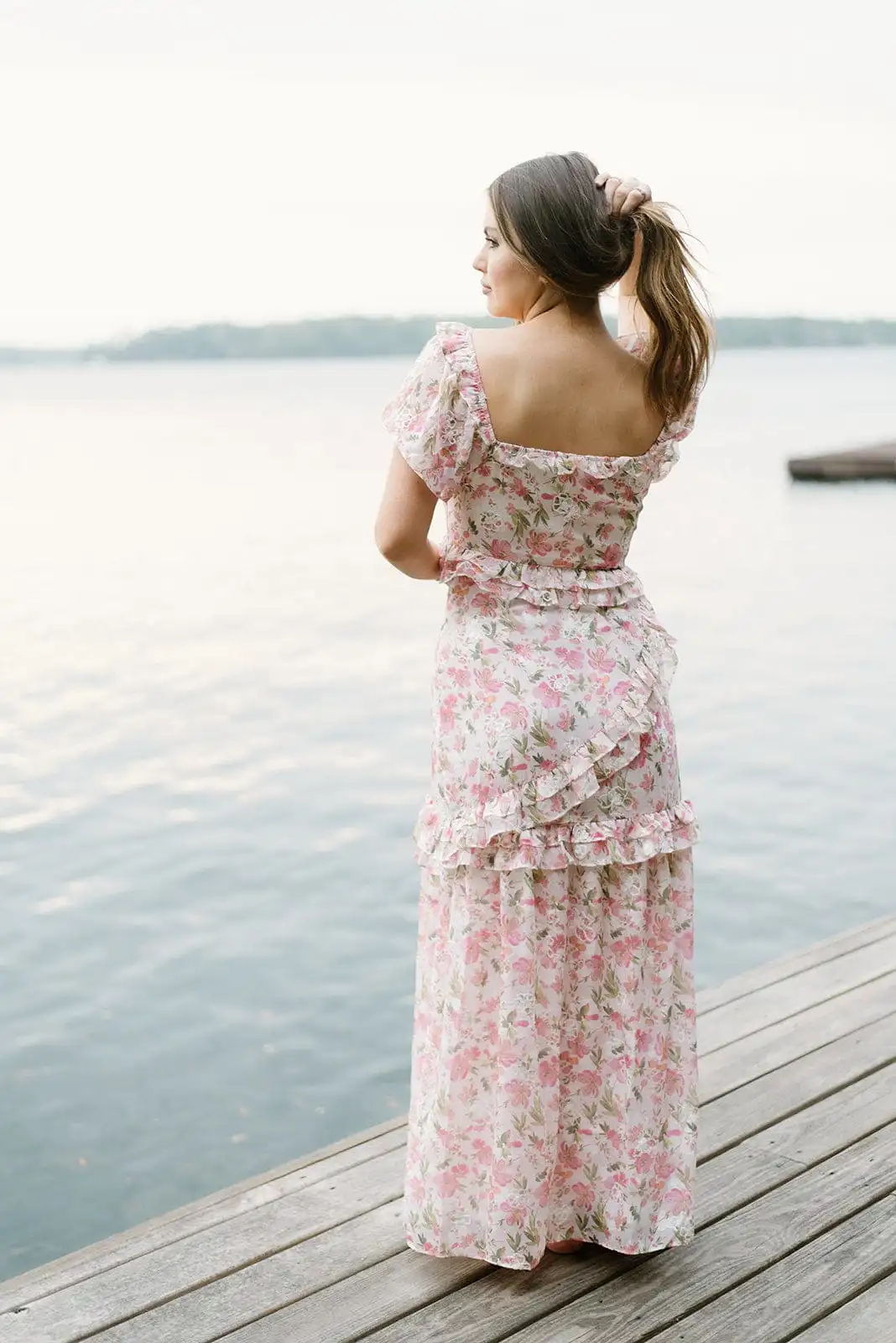 Pink Floral Ruffled Maxi Dress