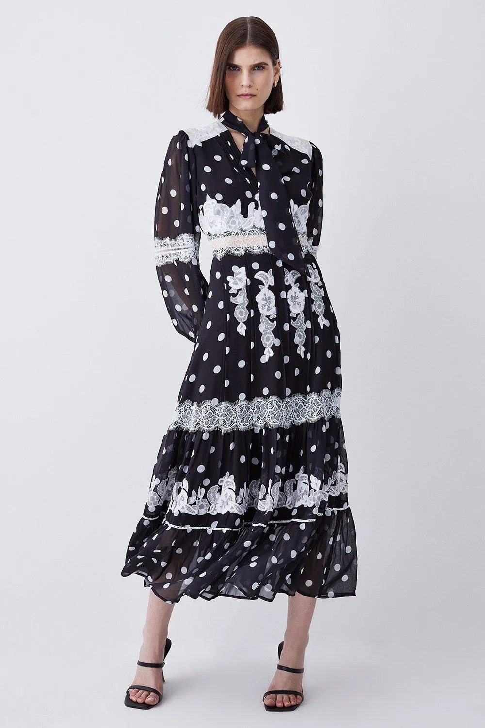 Polka Dot Mix Lace & Embroidery Maxi Dress | Karen Millen