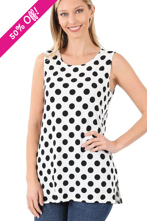 Polka Dot Sleeveless Top in Ivory