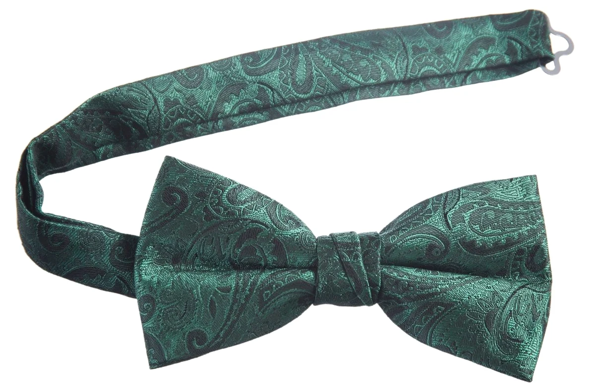 Pre-tied Adjustable Bow Tie of Satin Paisley Jacquard