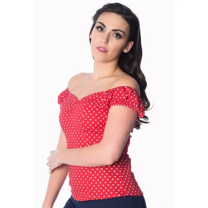 Red And White Polka Dot Print Gypsy Top