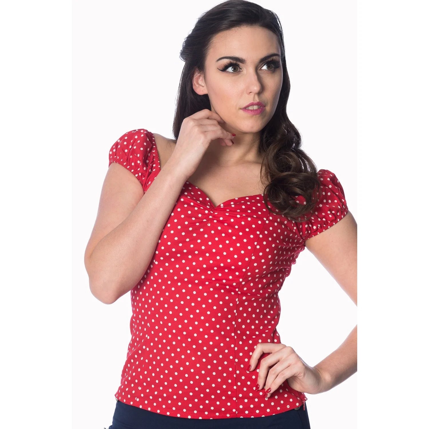 Red And White Polka Dot Print Gypsy Top