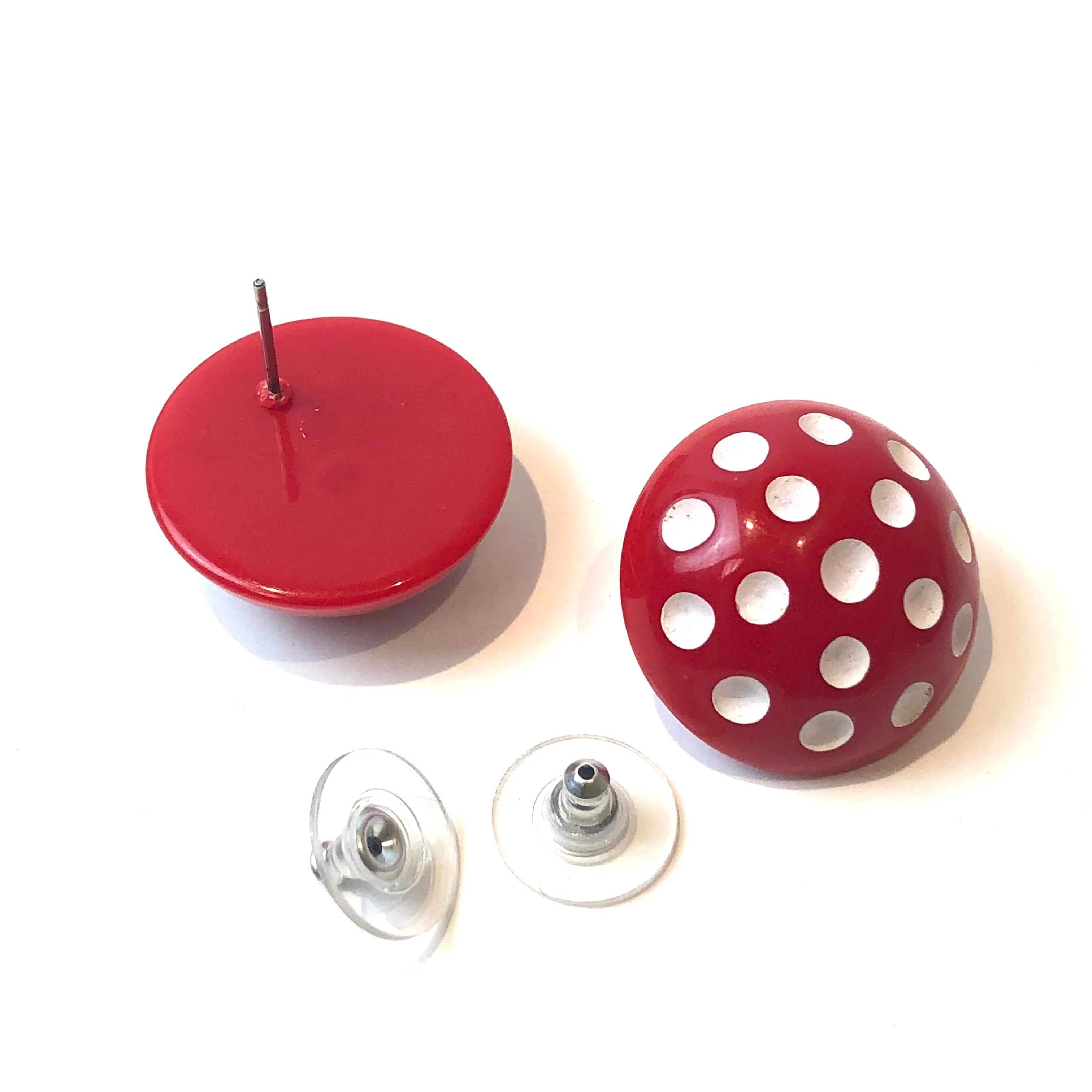 Red and White Polka Dot Retro Stud Earrings