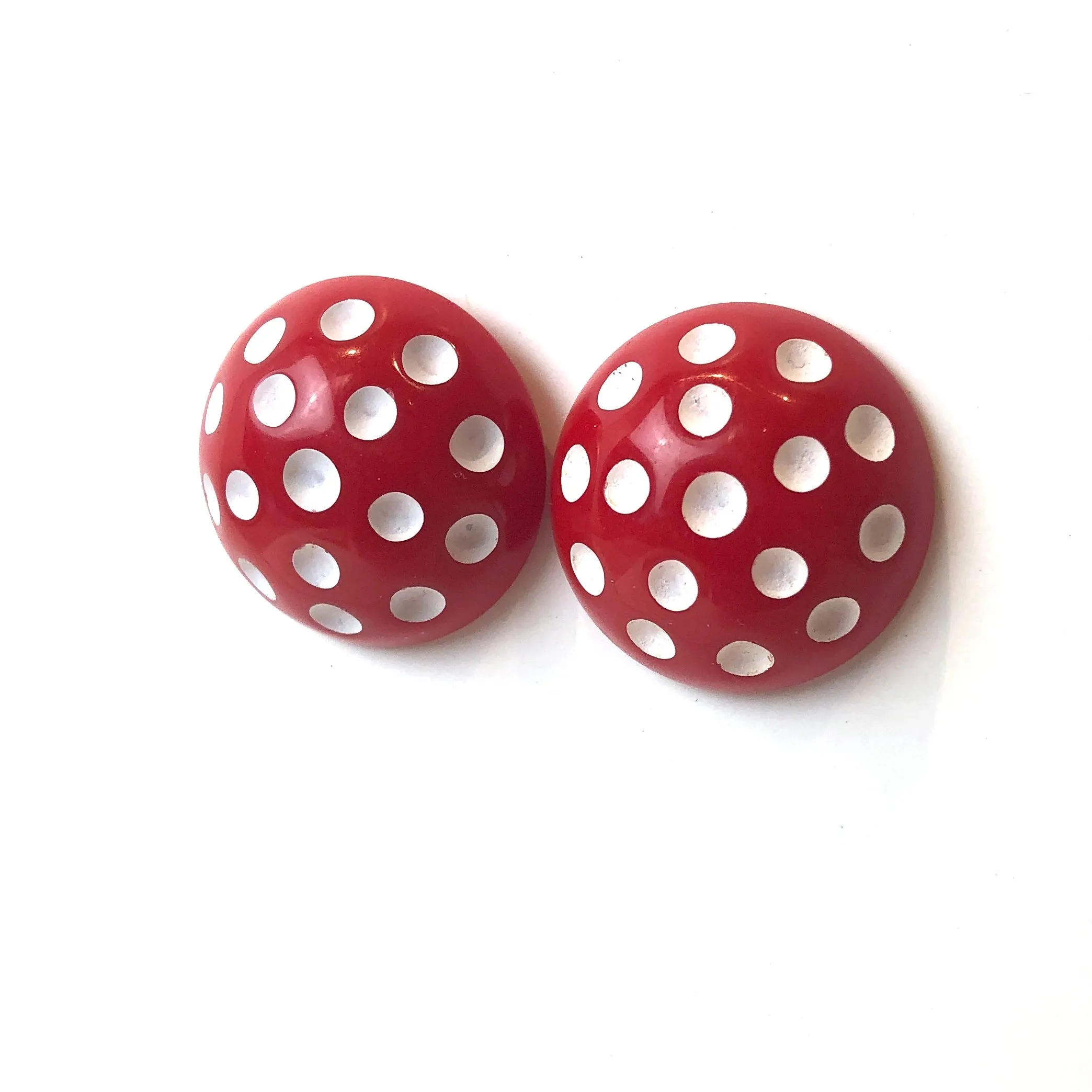 Red and White Polka Dot Retro Stud Earrings