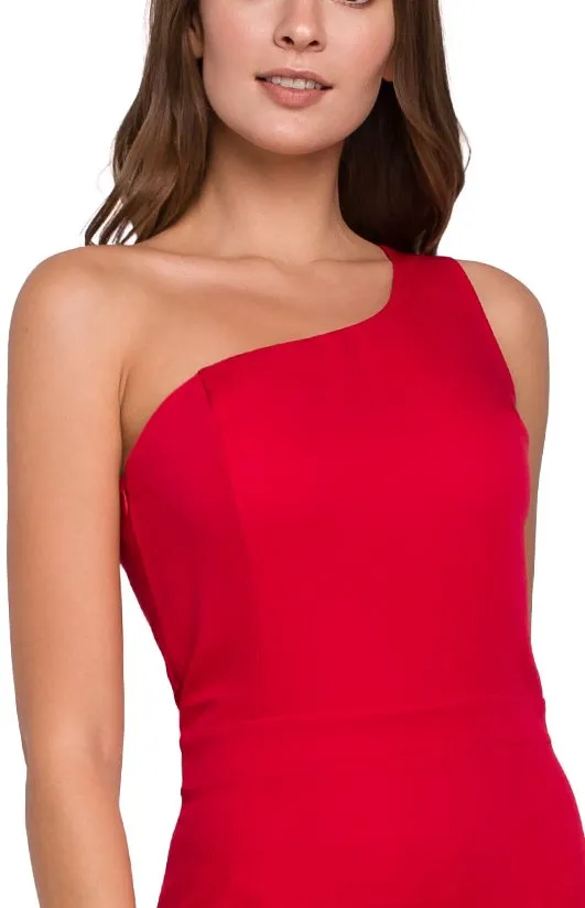 Red asymmetric sheath dress