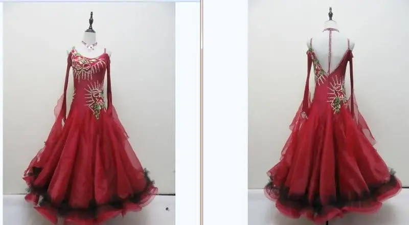 Red Ballroom Competition Dress with Flower Decoration