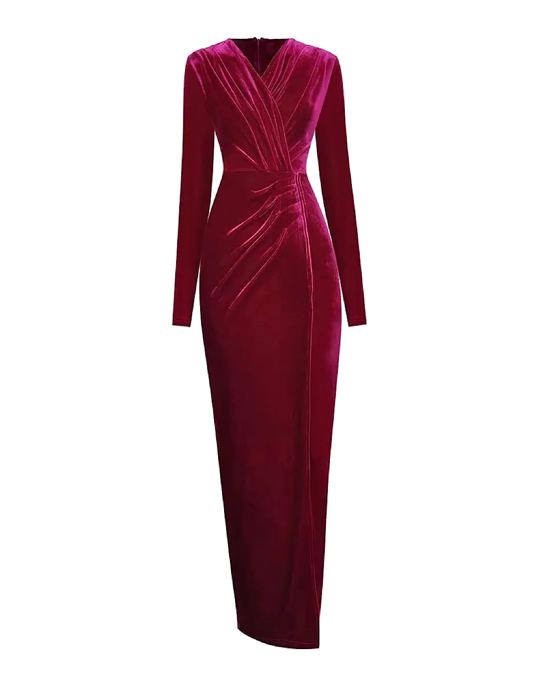 Red Velvet Ruched Long Dress