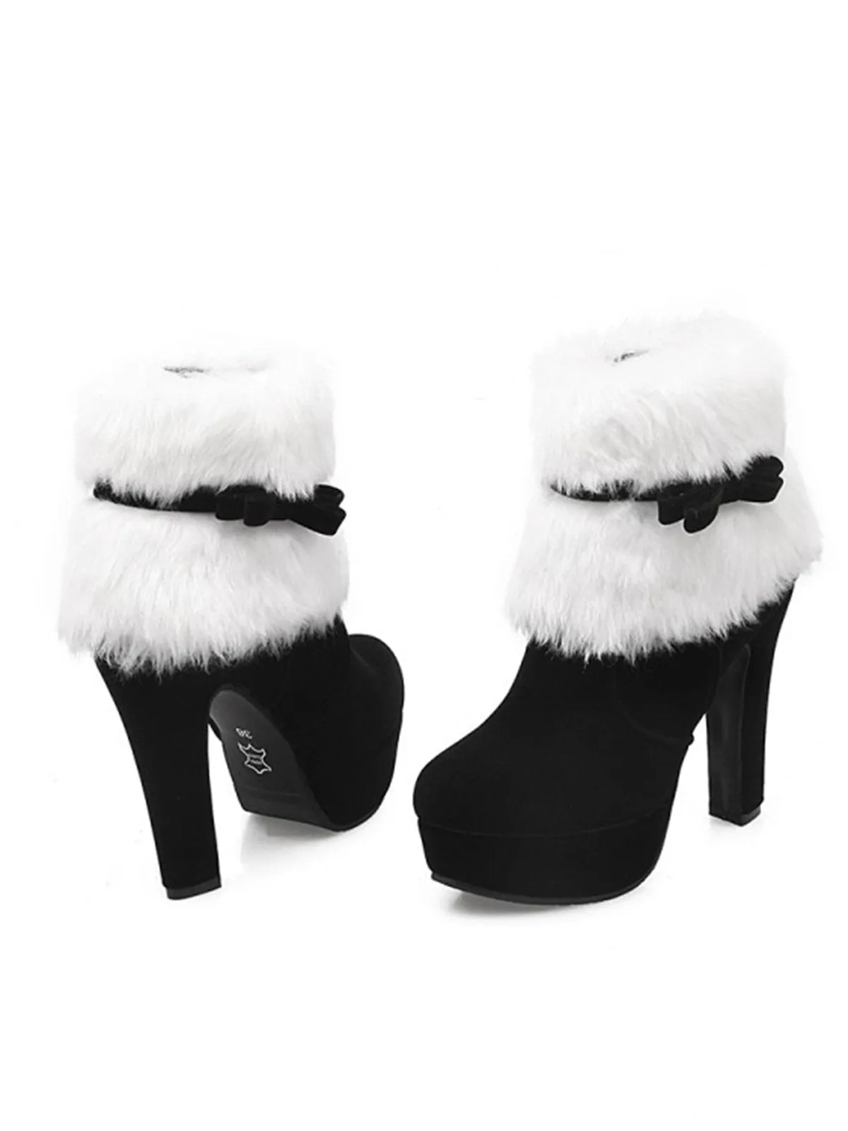 Retro Christmas Short Plush High Heel Shoes