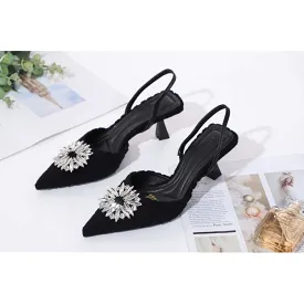 Rhinestone Slingback Short Heel