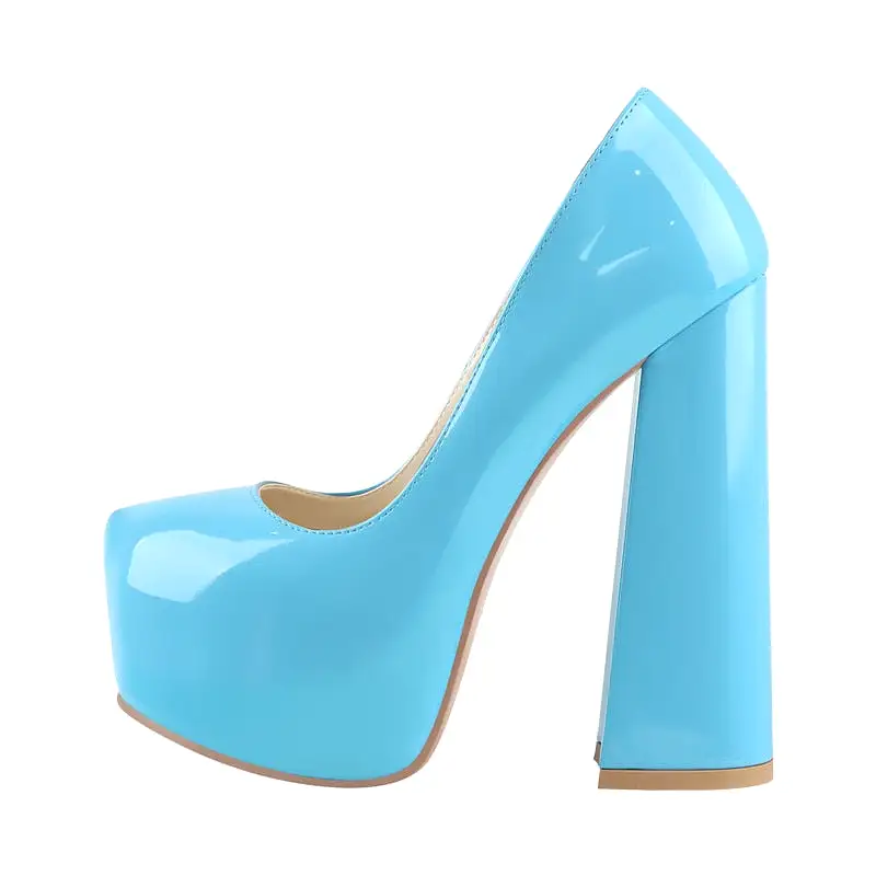 Round Toe Platform 16CM Chunky High Heels Ankle Strap Dress Hoof Thick Heels Shoes Big Size Pumps