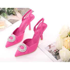 Rounded Rhinestone Short Heel Sandals