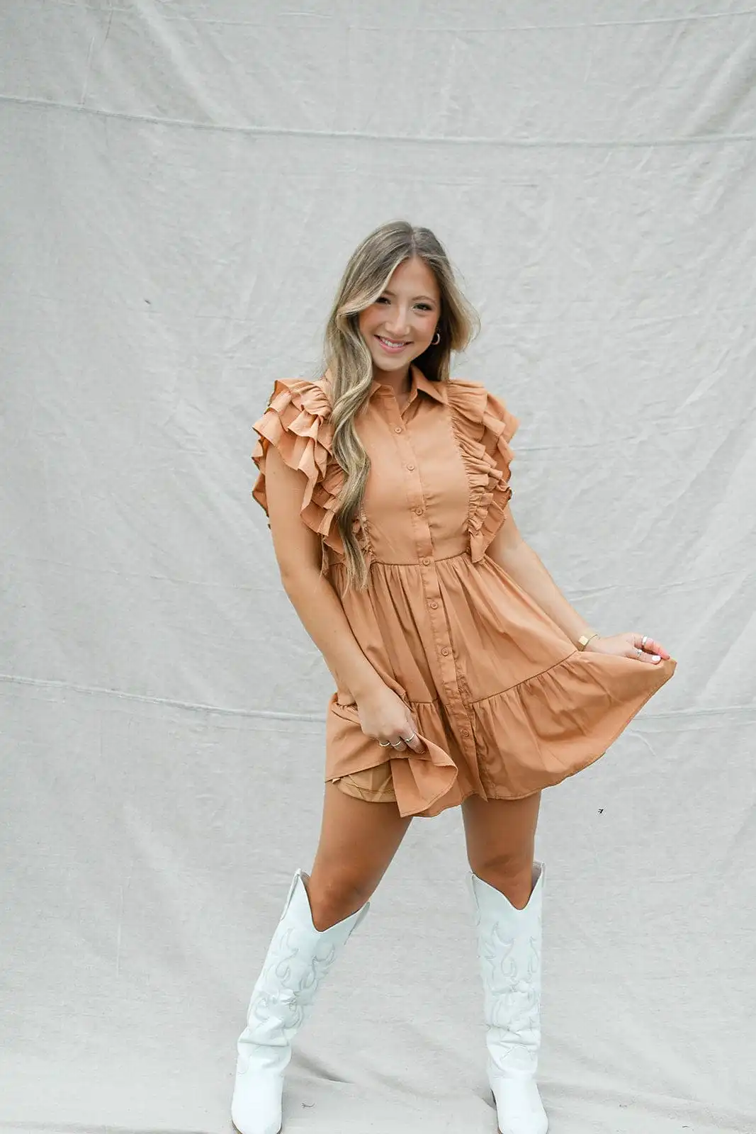 Rust Button Up Babydoll Dress