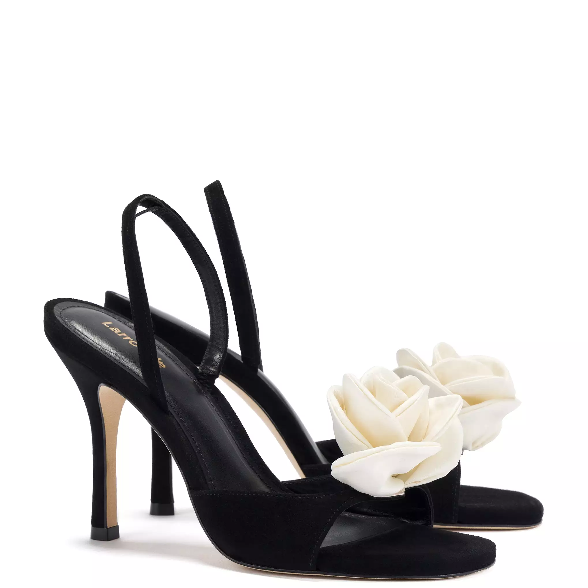 Salma Sandal In Black Suede and Ivory Satin